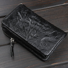 Handmade Leather Mens Cool Long Leather Wallet Zipper Wristlet Clutch Wallet