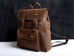 Genuine Leather Mens Cool Backpack Sling Bag Large Black Travel Bag Hiking Bag for men
