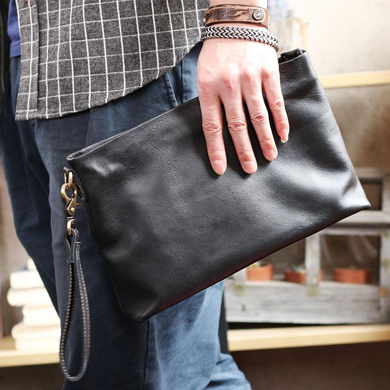 Leather Wristlet Clutch for Men Zippered Clutch Men Mens 