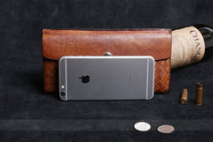 Handmade Leather Mens Cool Long Leather Wallet Card Wallet Clutch Wristlet Wallet for Men