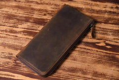 Handmade Leather Mens Cool Long Leather Wallet Zipper Clutch Wallet for Men