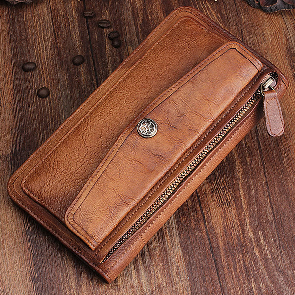 Handmade Leather Mens Cool Long Leather Wallet Bifold Clutch Wallet for Men - iwalletsmen