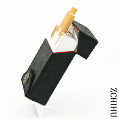 Handmade Cool Leather Mens Black Engraved Cigarette Holder Case Cigarette Holder for Men - iwalletsmen