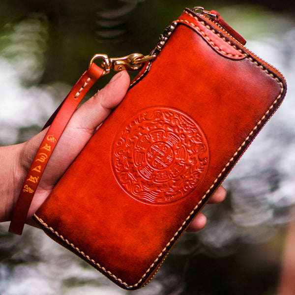 Handmade Leather Mens Tibetan Chain Biker Wallet Cool Leather Wallet Long Clutch Wallets for Men