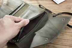 Handmade Leather Mens Cool Long  Chain Wallet Phone Biker Trucker Wristlet Wallet