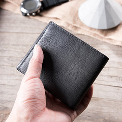 Handmade Leather Mens Cool Slim Leather Wallet Men Small Wallets Bifold for Men