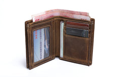 Genuine Leather Mens Cool Slim Leather Wallet Men Small Wallets Bifold for Men