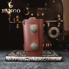 Handmade Leather Floral Mens Cool Car Key Wallet Coin Wallet Pouch Car KeyChain for Men