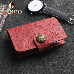 Handmade Leather Floral Mens Cool billfold Wallet Card Holder Small Card Slim Wallets for Men
