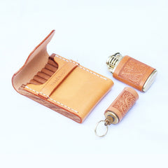 Wooden Beige Leather Mens Cigarette Case Cool Handmade Custom Cigarette Holder for Men - iwalletsmen