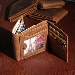 Leather Mens Vintage Leather Wallet Men Small Wallets Trifold for Men