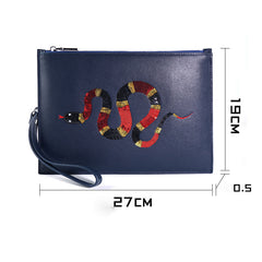 Handmade Leather Mens Clutch Snake Cool Slim Wallet Zipper Clutch Wristlet Wallet for Men - iwalletsmen