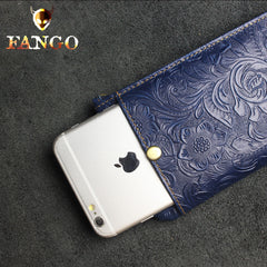 Handmade Leather Mens Cool Zipper Phone Travel Long Wallet Holder Slim Clutch Wallets for Men