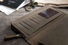 Handmade Leather Mens Clutch Wallet Cool Leather Wallet Long Phone Wallets for Men