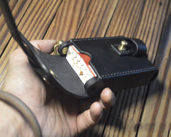 Leather Black Mens Cigarette Case Cigarette Holder Belt Pouch with Belt Loop for Men - iwalletsmen