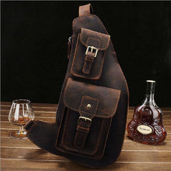 Leather Mens Sling Bag Chest Bag Cool Sling Shoulder Bag Sling Backpack for men - iwalletsmen