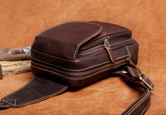 Genuine Leather Mens Cool Chest Bag Sling Bag Crossbody Bag Travel Bag Hiking Bag for men