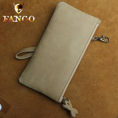 Handmade Leather Mens Cool Zipper Phone Travel Long Wallet Card Holder Card Slim Clutch Wallets for Men