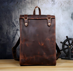 Genuine Leather Mens Cool Backpack Sling Bag Large Black Travel Bag Hiking Bag for men