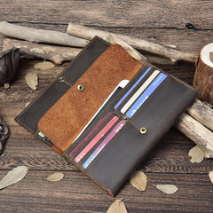 Handmade Leather Mens Cool Long Leather Wallet Passport Wallet Travel Wallet for Men