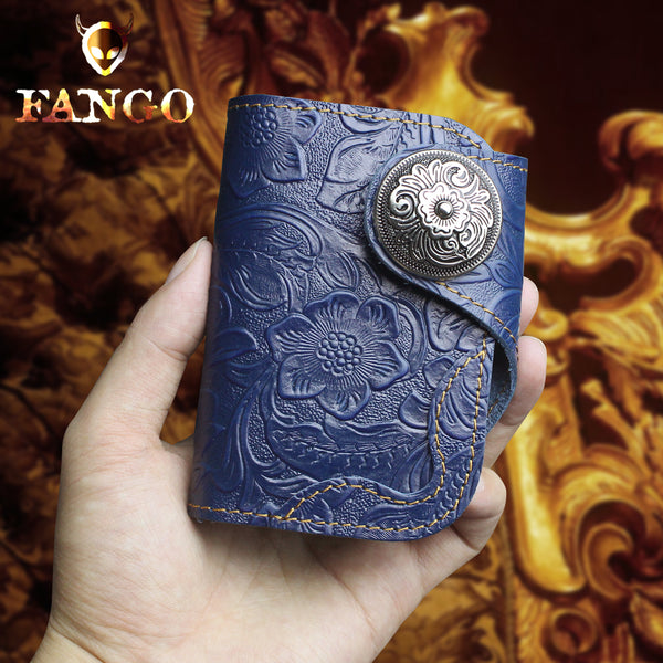 Handmade Leather Floral Mens Cool billfold Wallet Card Holder Small Card Slim Wallets for Men