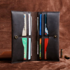 Handmade Leather Mens Cool Long Leather Wallet Clutch Wristlet Wallet for Men