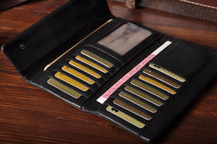 Handmade Leather Mens Cool Long Leather Wallet Trifold Clutch Wallet for Men