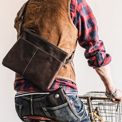 Genuine Leather Mens Cool Messenger Bag iPad Bag Chest Bag Bike Bag Cycling Bag for men