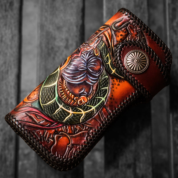 Handmade Leather Prajna Ghost Mens Chain Biker Wallet Cool Leather Wallet With Chain Wallets for Men