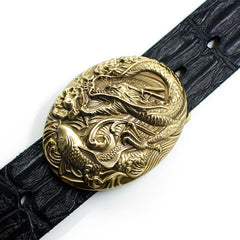 Handmade Genuine Leather Punk Rock Western Country Carp Chinese Dargon Mens Cool Men Biker Trucker Leather Belt