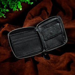 Handmade Leather Mens Cool Zipper Leather Wallet Card Wallet Men Small Wallets Bifold for Men