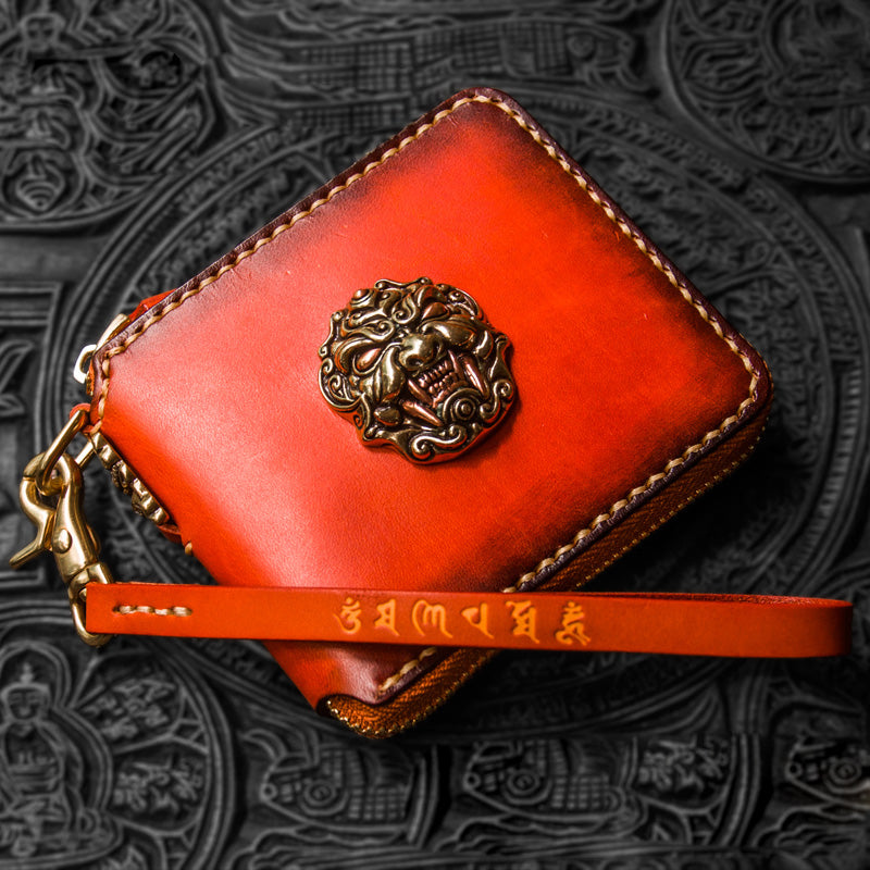 Handmade Leather Tibetan Tooled Mens billfold Wallet Cool Chain Wallet Biker Wallet for Men