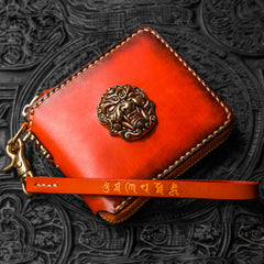 Handmade Leather Tibetan Tooled Mens billfold Wallet Cool Chain Wallet Biker Wallet for Men