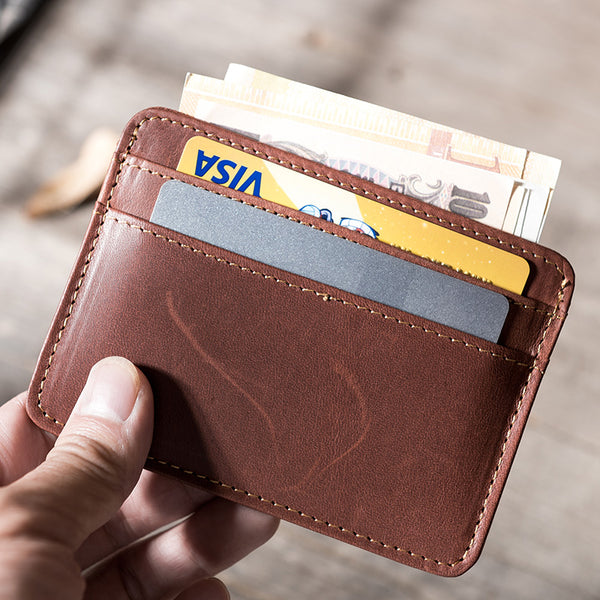 Handmade Leather Mens Cool billfold Wallet Card Holder Small Card Slim Wallets for Men - iwalletsmen