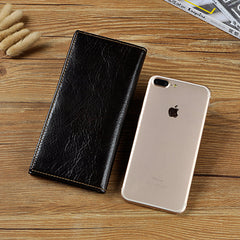 Genuine Leather Mens Trifold Wallet Coffee Long Wallet for Men with Multi Cards - iwalletsmen