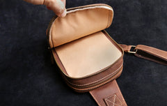 Genuine Leather Mens Cool Chest Bag Sling Bag Crossbody Bag Travel Bag Hiking Bag for men