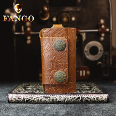 Handmade Leather Floral Mens Cool Car Key Wallet Coin Wallet Pouch Car KeyChain for Men
