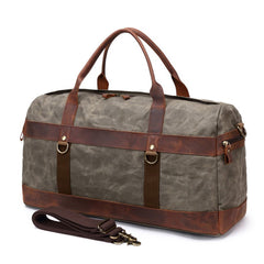 Mens Waxed Canvas Leather Weekender Bag Canvas Large Travel Bag for Men - iwalletsmen