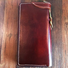 Handmade Leather Mens Clutch Wallet Cool Tiger Tooled Chain Wallet Biker Wallets for Men