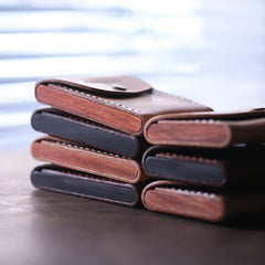 Cool Wooden Leather Mens Wallet Small Card Holder Handmade Coin Wallet for Men - iwalletsmen