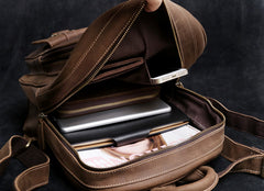 Genuine Leather Mens Cool Backpack Sling Bag Large Black Travel Bag Hiking Bag for men