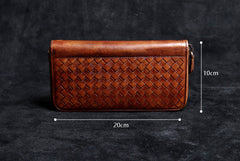 Handmade Leather Mens Cool Long Leather Wallet Card Wallet Clutch Wristlet Wallet for Men