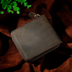 Handmade Leather Mens Cool Zipper Leather Wallet Card Wallet Men Small Wallets Bifold for Men