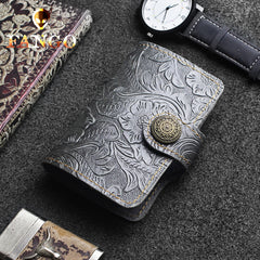 Handmade Leather Floral Mens Cool billfold Wallet Card Holder Small Card Slim Wallets for Men