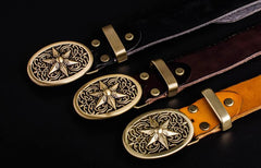 Handmade Genuine Leather Punk Rock Western Country Star of David Mens Cool Men Biker Trucker Leather Belt