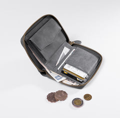 Handmade Leather Mens Cool Slim Leather Zipper Wallet Men Small Wallets Bifold for Men