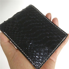 [On Sale] Cool Handmade Mens Billfold Wallet Black Snake Skin Small Wallet Slim Wallet billfold Wallet - iwalletsmen
