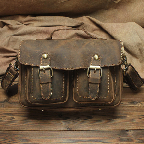 Vintage Mens Leather Camera Bag Small Messenger Bag Cross Body Bag For Men - iwalletsmen