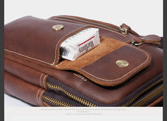 Genuine Leather Mens Cool Chest Bag Sling Bag Crossbody Bag Travel Bag Hiking Bag for men