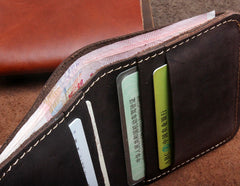 Handmade Leather Mens Cool Slim Leather Wallet Men Small Wallets Bifold for Men